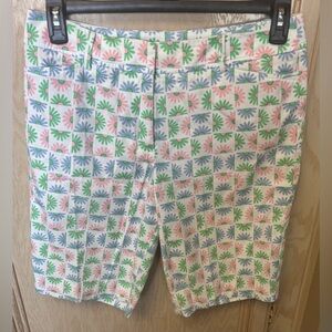 Talbots Women Perfect‎ Shorts 8 Floral White Pink Blue Chino Bermuda Boho Spring